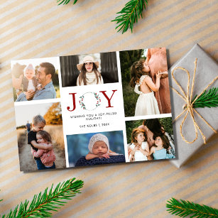 Joy Family Photo Collage Modern Christmas Holiday Card