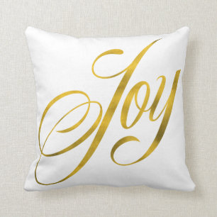 Joy Faux Gold Foil Christmas Script Lettering Text Throw Pillow