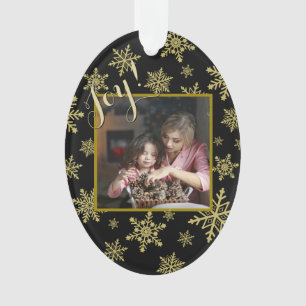 Joy! Festive Gold & Black Elegant Christmas Photo Ornament