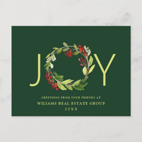 Joy Festive Holly Berry Christmas Greeting Holiday Postcard