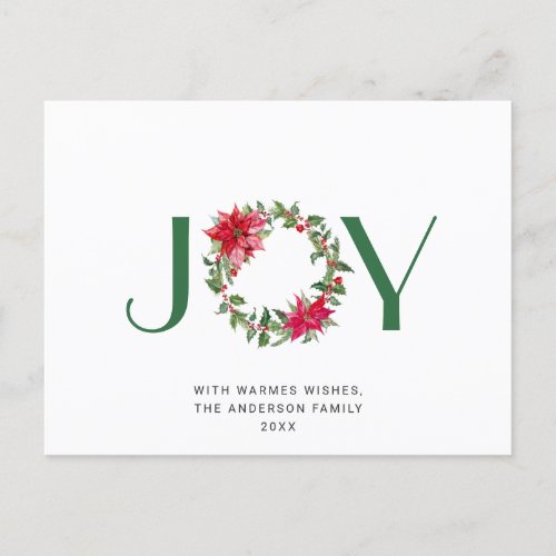 JOY Festive Holly Berry Christmas Greeting Holiday Postcard