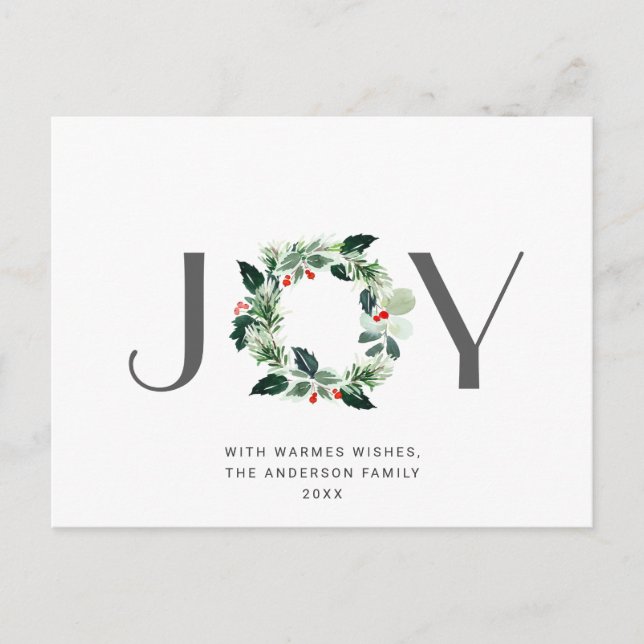 JOY Festive Holly Berry Christmas Greeting Holiday Postcard (Front)