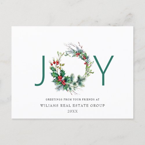 Joy Festive Holly Berry Christmas Greeting Holiday Postcard