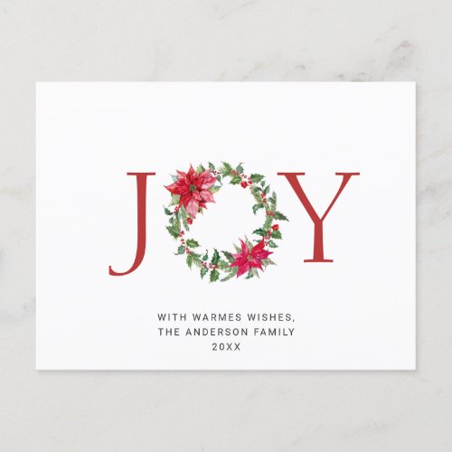 JOY Festive Holly Berry Christmas Greeting Holiday Postcard