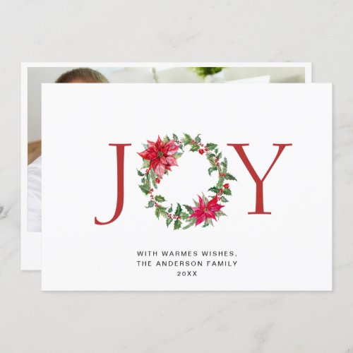 JOY Festive Holly Berry Wreath Christmas Greeting Holiday Card