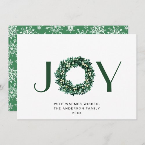 JOY Festive Holly Berry Wreath Christmas Greeting Holiday Card