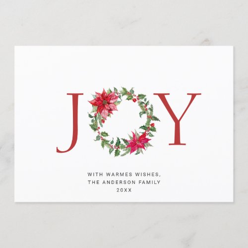 JOY Festive Holly Berry Wreath Christmas Greeting Holiday Card