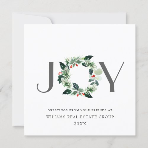 JOY Festive Holly Berry Wreath Christmas Greeting  Holiday Card