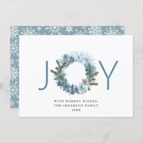 JOY Festive Holly Berry Wreath Christmas Greeting Holiday Card