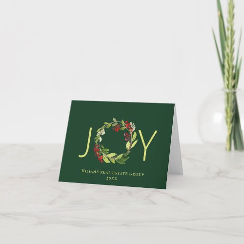 JOY Festive Holly Berry Wreath Christmas Greeting Holiday Card