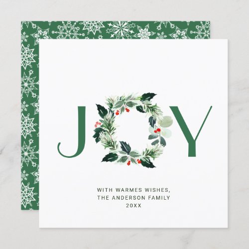 JOY Festive Holly Berry Wreath Christmas Greeting Holiday Card