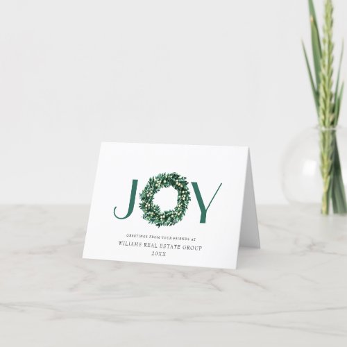 JOY Festive Holly Berry Wreath Christmas Greeting Holiday Card