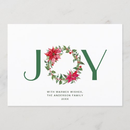 JOY Festive Holly Berry Wreath Christmas Greeting Holiday Card