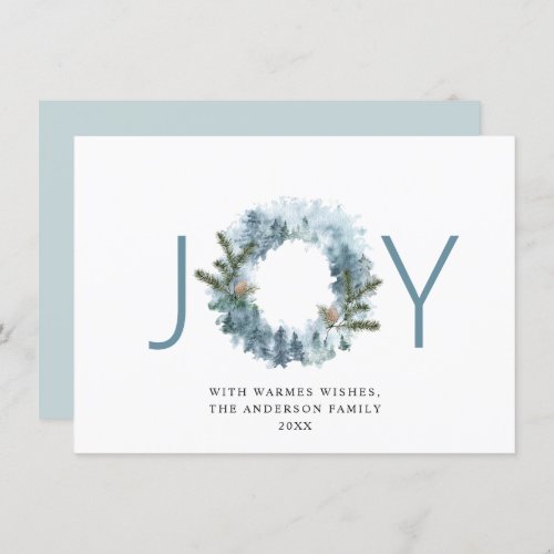 JOY Festive Holly Berry Wreath Christmas Greeting Holiday Card