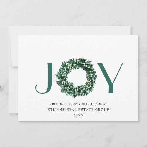 JOY Festive Holly Berry Wreath Christmas Greeting Holiday Card