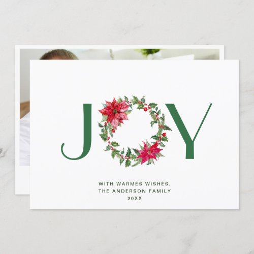 JOY Festive Holly Berry Wreath Christmas Greeting  Holiday Card