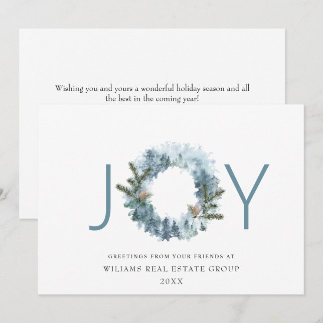 JOY Festive Holly Berry Wreath Christmas Greeting Holiday Card (Front/Back)