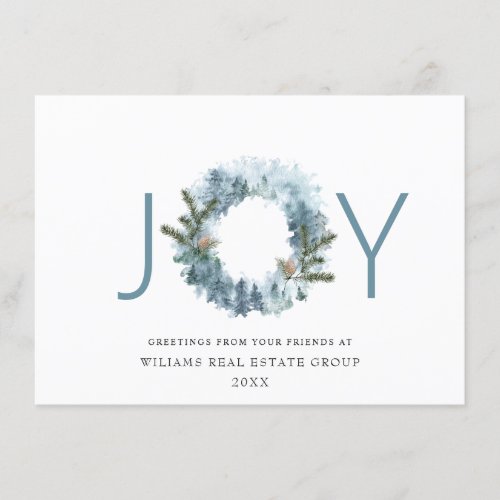 JOY Festive Holly Berry Wreath Christmas Greeting Holiday Card