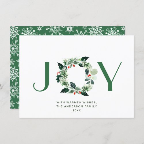 JOY Festive Holly Berry Wreath Christmas Greeting Holiday Card