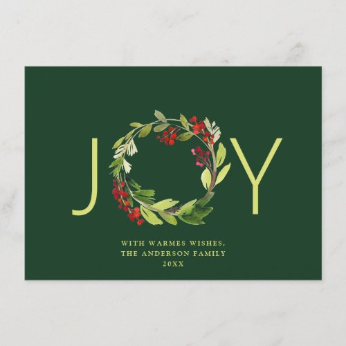 JOY Festive Holly Berry Wreath Christmas Holiday Card