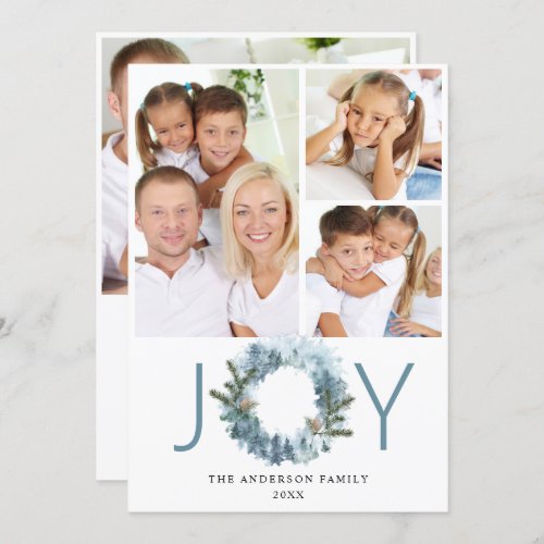 JOY Festive Holly Wreath Christmas PHOTO Greeting Holiday Card