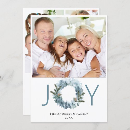 JOY Festive Holly Wreath Christmas PHOTO Greeting Holiday Card