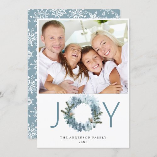 JOY Festive Holly Wreath Christmas PHOTO Greeting Holiday Card