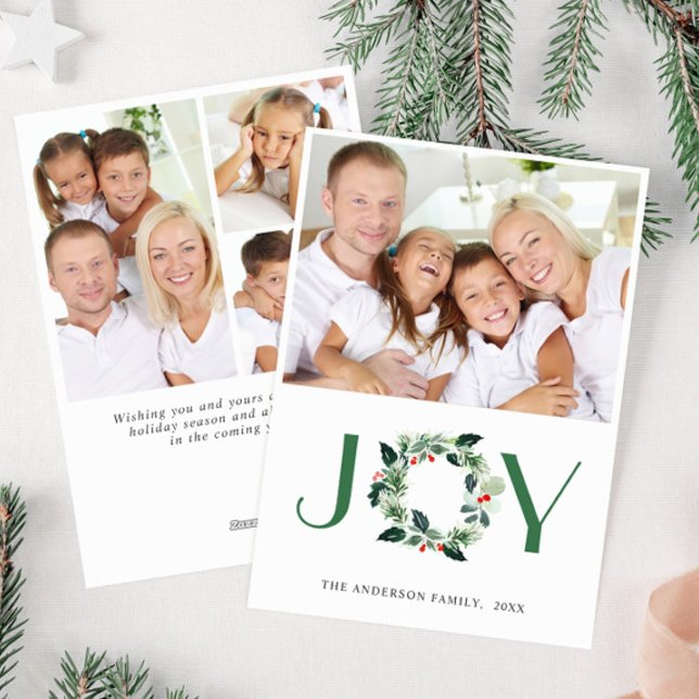 JOY Festive Holly Wreath Christmas PHOTO Greeting Holiday Card (Creator Uploaded)