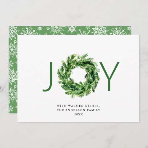 JOY Festive Pine Branch Wreath Christmas Holiday Card