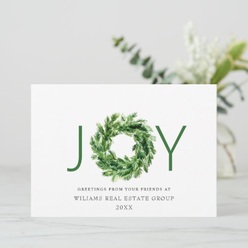 JOY Festive Pine Branch Wreath Christmas Holiday Card