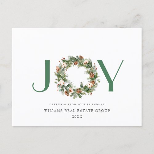 JOY Festive Pine Cones Christmas Greeting Holiday Postcard