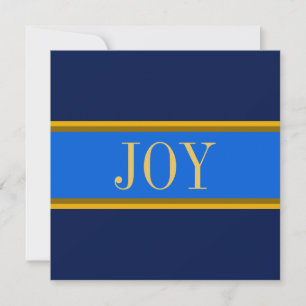 JOY Festive Royal Navy Blue Golden Yellow Stripes Holiday Card