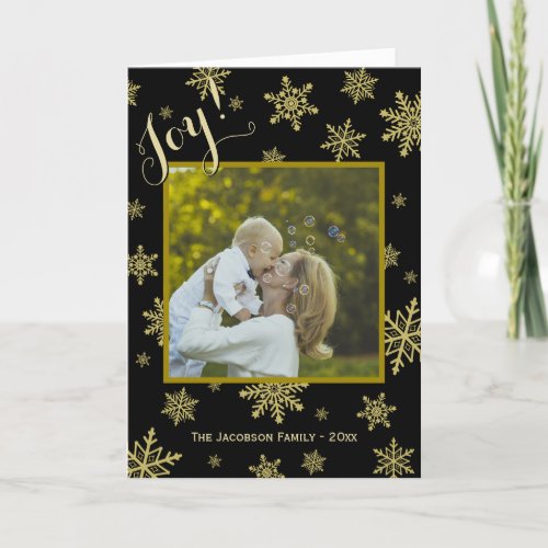 Joy Festive Snowflakes Black and Gold Non_Specific Holiday Card