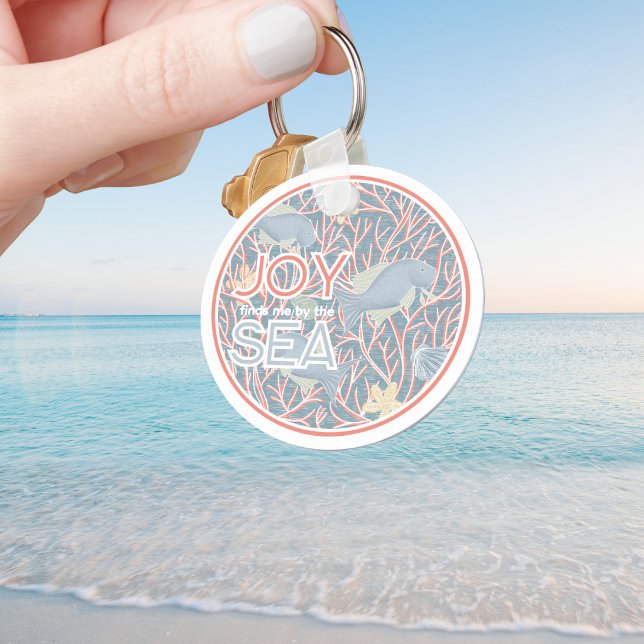Joy Finds Me By The Sea – Boho Beach  Keychain (Modern Coastal "Joy Finds Me By The Sea" Personalized Keychain)