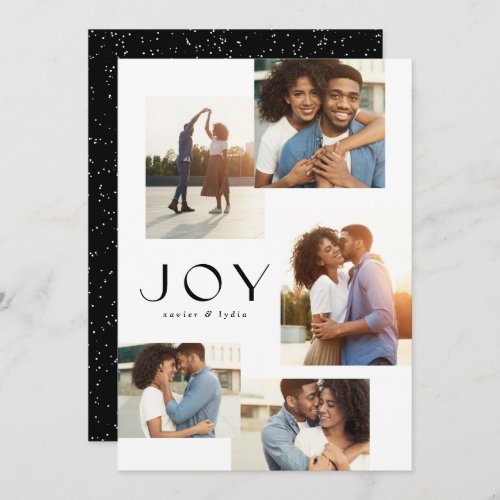 Joy five photo collage black and white Christmas Holiday Card