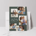 Joy five photo collage modern green Christmas Holiday Card<br><div class="desc">A modern collage of 5 photos frame a simple type treatment in this stylish holiday card. Great for couples, families - or anyone! - this Christmas design features a rich forest green background and a variety of photo shapes. The word Joy is in a chic modern font and there's room...</div>