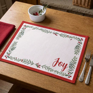 Joy Floral Christmas Placemat - Red