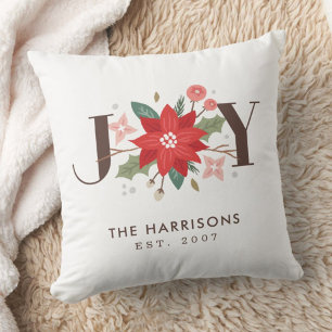 Joy Flourish Custom Floral Holiday Pillow - White