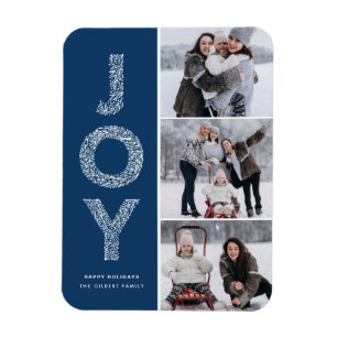 JOY Foliage Lettering Blue Photo Collage Magnet