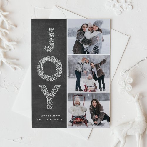 JOY Foliage Lettering Chalkboard Photo Collage Holiday Card