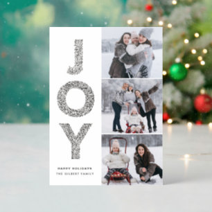 JOY Foliage Lettering Photo Collage Christmas Letterpress Photo Cards
