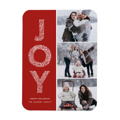 JOY Foliage Lettering Red Photo Collage Magnet