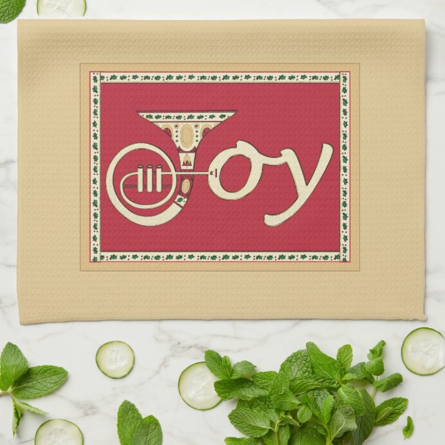 Joy French Horn  Holiday Kitchen Towel (Folded)