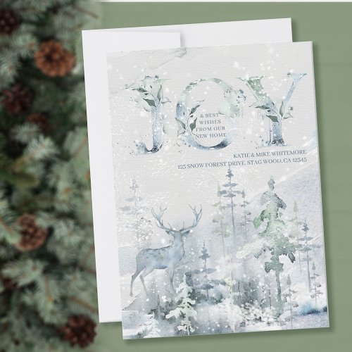 Joy from New Home Watercolor Stag Forest Moving Announcement