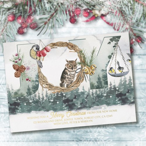 Joy from New Home Woodland Forest Christmas Moving Foil Holiday Card