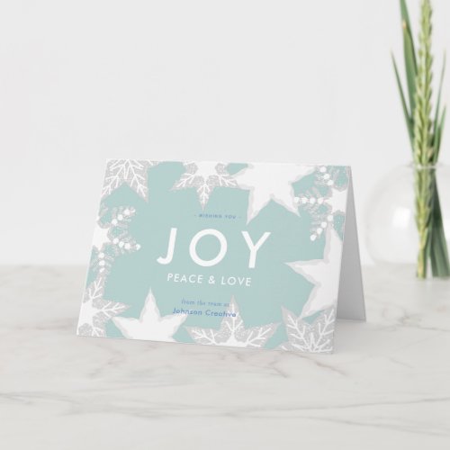 JOY Frosted Snowflakes Blue Cooporate Christmas Card