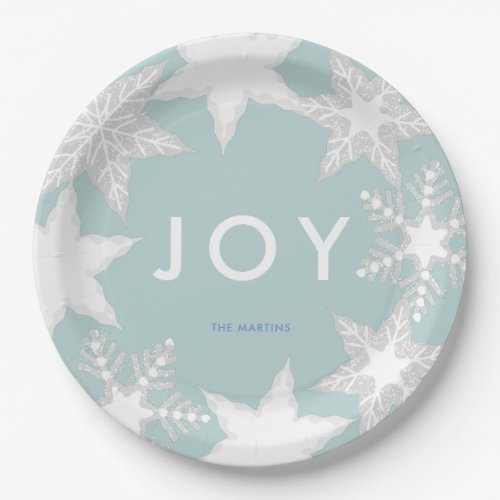 JOY Frosted Snowflakes Blue Paper Plates