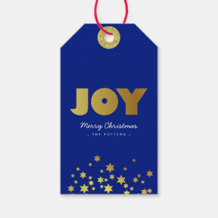 Joy   Fun Christmas Blue & Gold Gift Tags