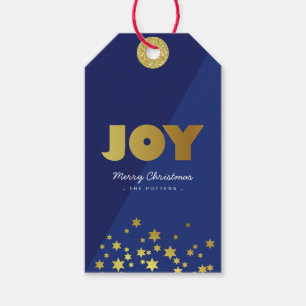Joy   Fun Christmas Blue & Gold Gift Tags