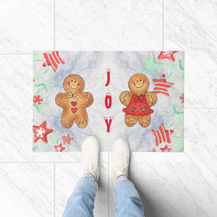 JOY Gingerbread White Xmas Door Mat Personalize
